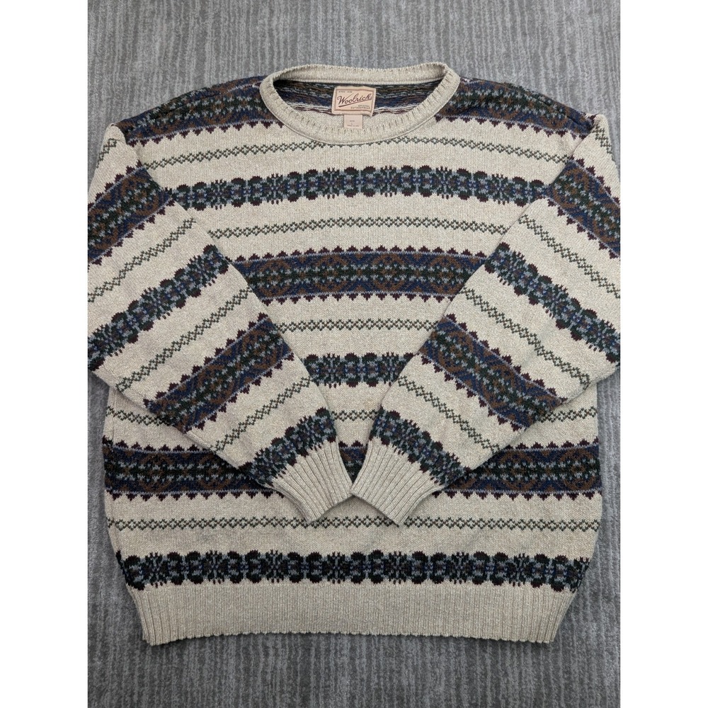 VTG Woolrich Knit Sweater Men's Large Pullover Cotton Blend Nordic Fair Isle USA